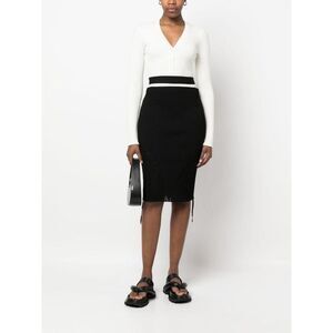 ANDREADAMO Ribbed Knit Pencil Skirt with Drawstring Detail Women BLACK Skirts